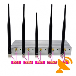 3G GSM CDMA DCS PHS 5 Antenna Cellphone Blocker Jammer with Remote Control 30M
