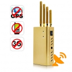 Handheld 4 Antenna Gold Cell Phone + GPS L1 Signal Blocker Jammer 15M