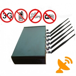 6 Antennas High Power Adjustable Cell Phone Jammer & Wifi GPS Signal 50M